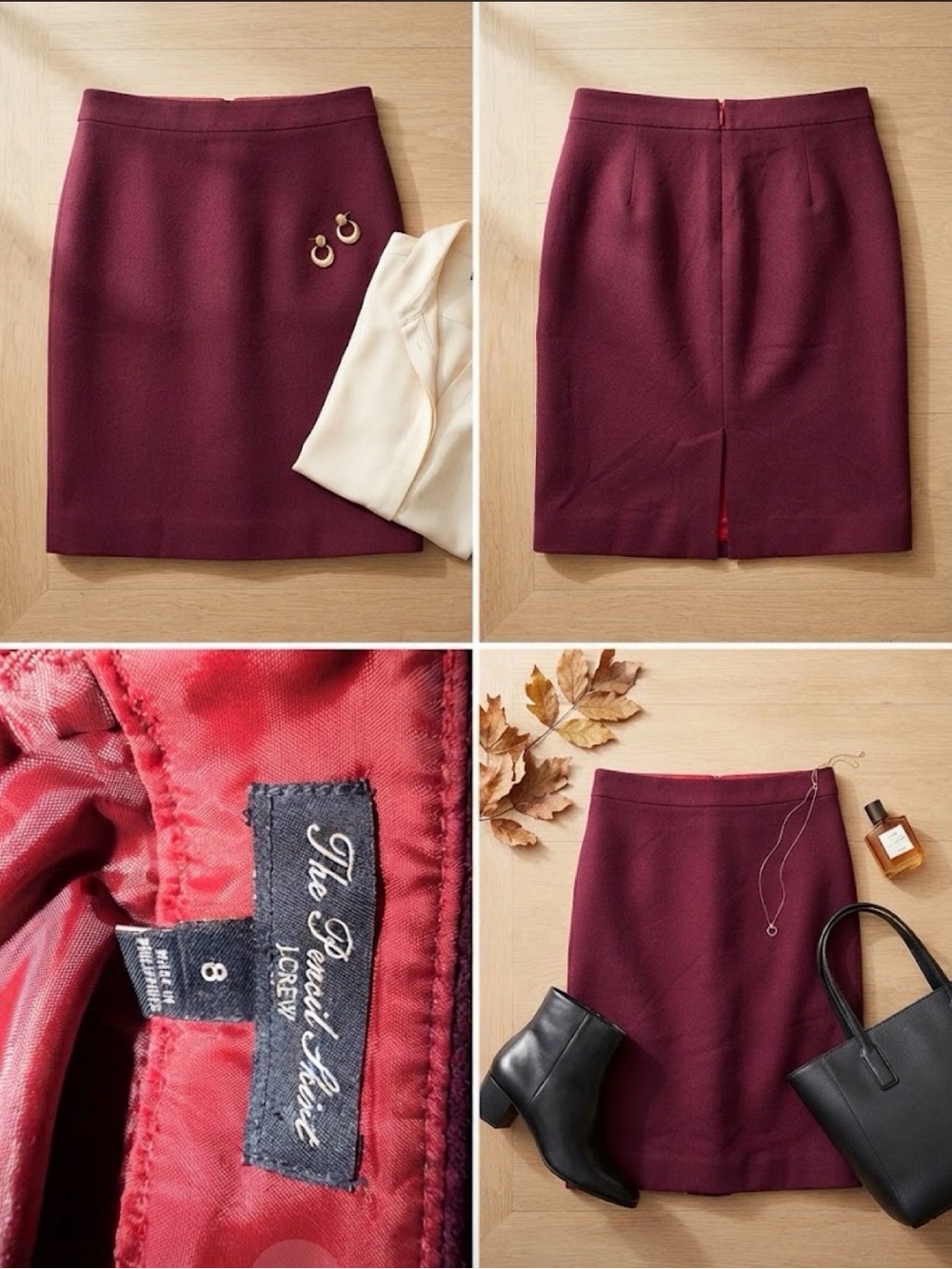 J. Crew Burgundy Wool-Blend Pencil Skirt